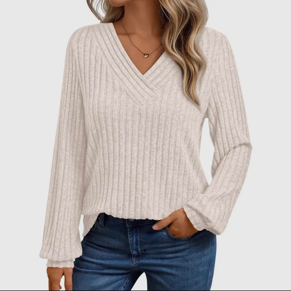 Women's Cream V-Neck Sweater